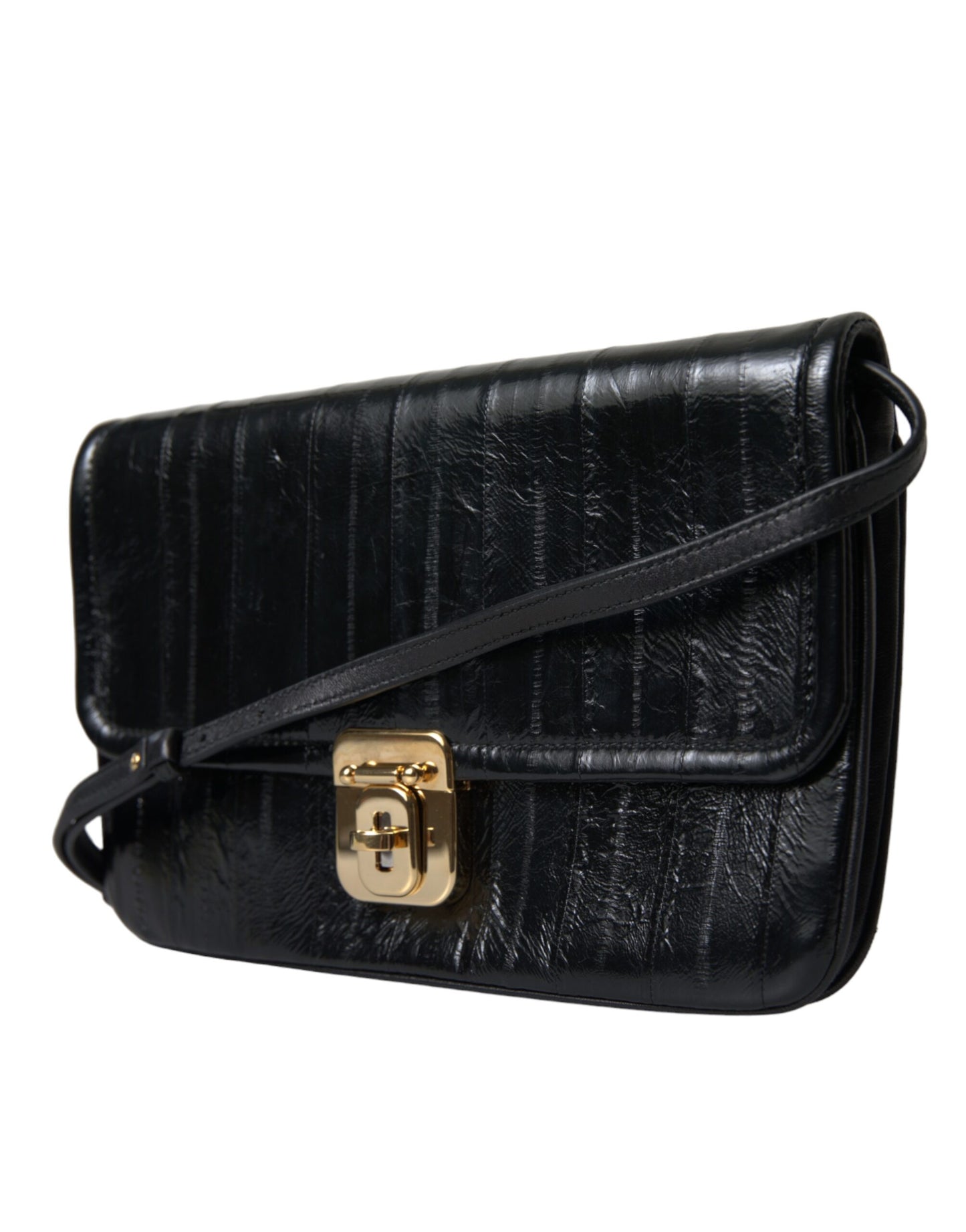 Dolce & Gabbana Schwarze Schultertasche aus Aalleder mit Dokumenten-Organizer