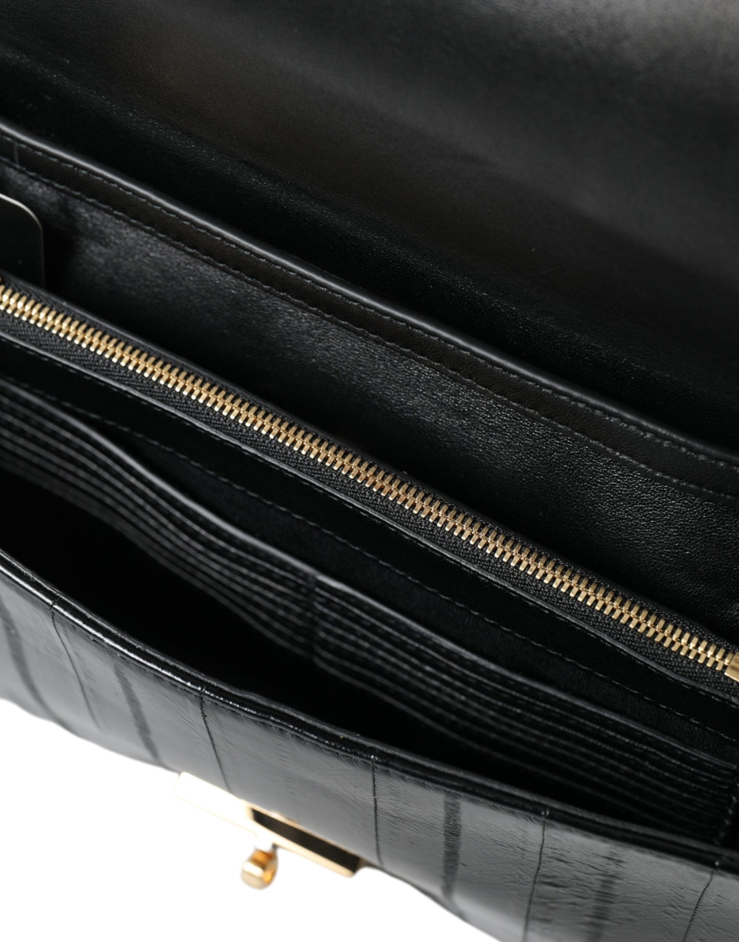 Dolce & Gabbana Schwarze Schultertasche aus Aalleder mit Dokumenten-Organizer