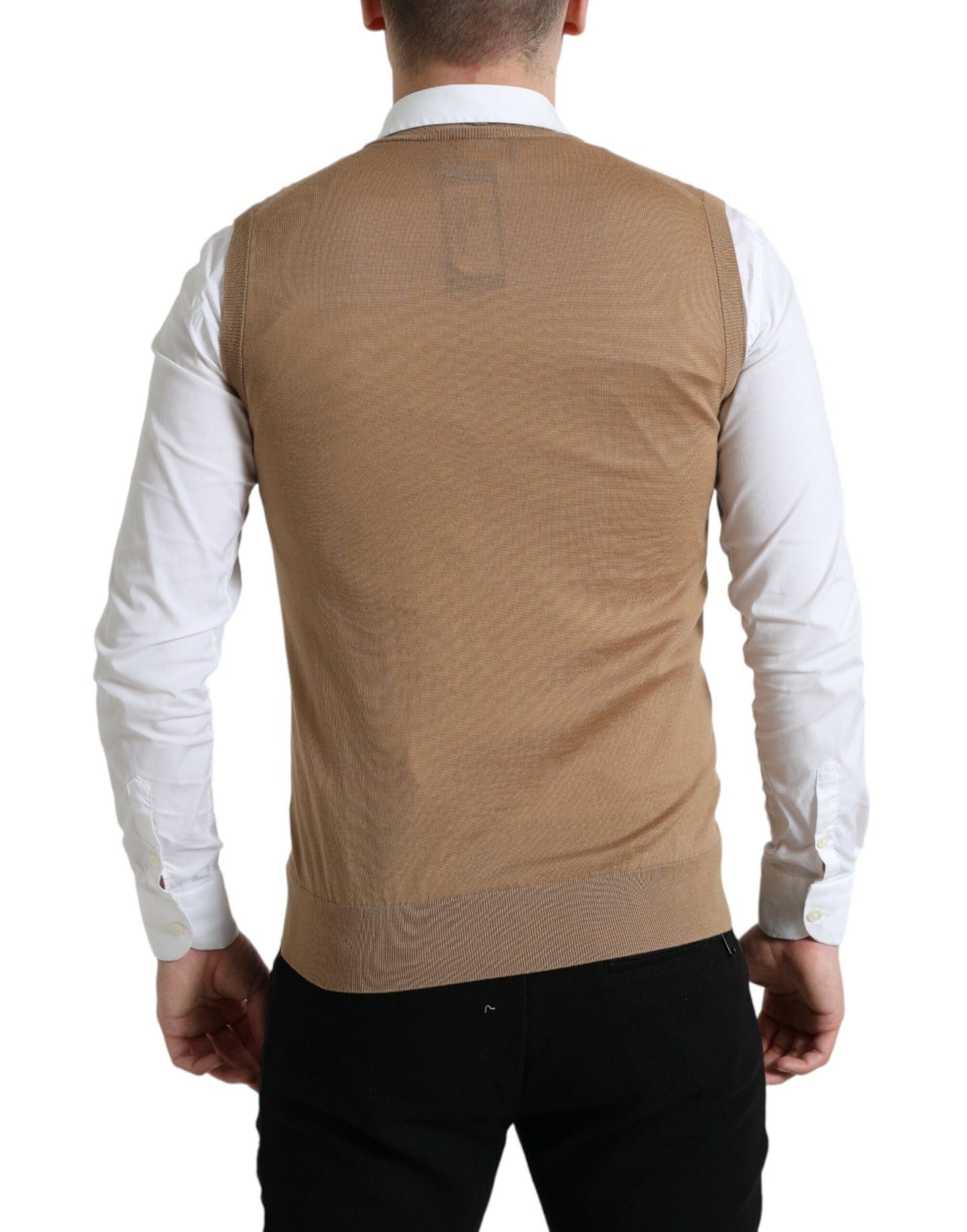 Dolce & Gabbana Brauner ärmelloser Wollpullover