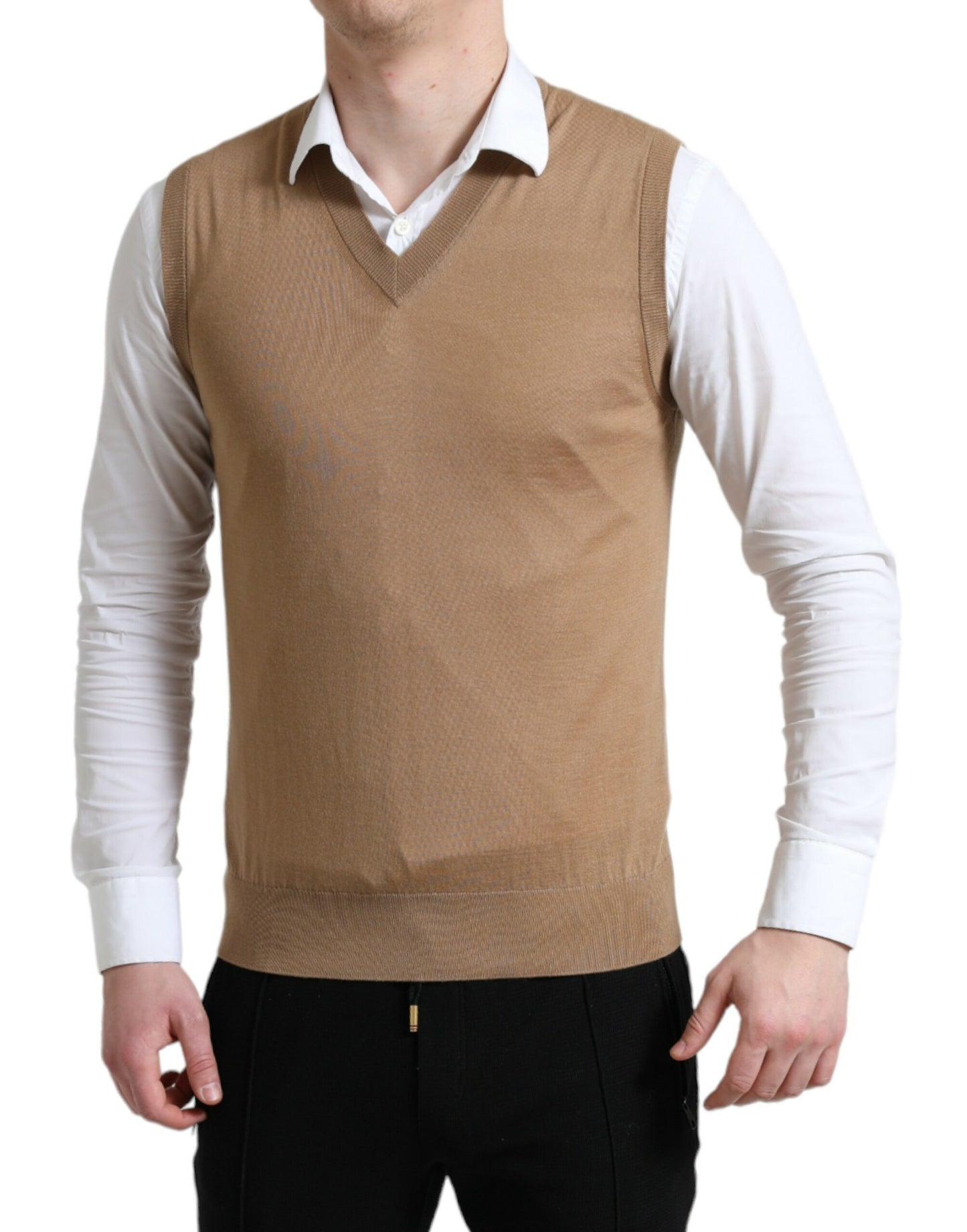 Dolce & Gabbana Brauner ärmelloser Wollpullover
