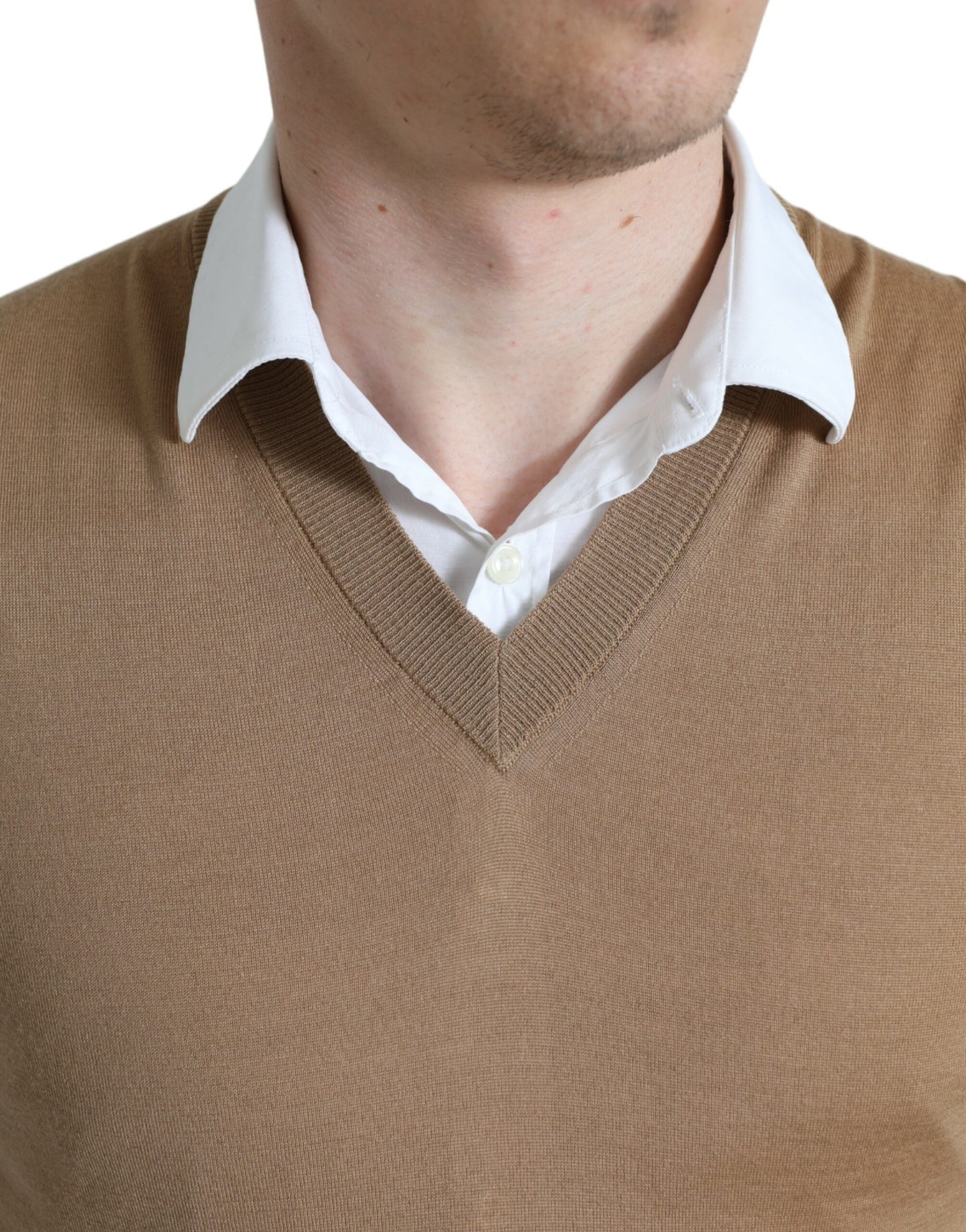 Dolce & Gabbana Brauner ärmelloser Wollpullover