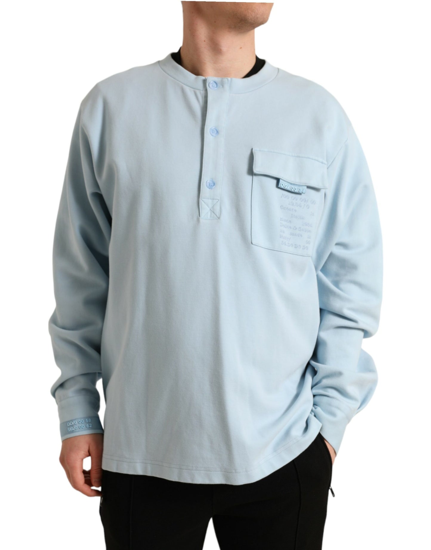 Dolce & Gabbana Hellblauer Pullover aus Baumwolle mit Knöpfen