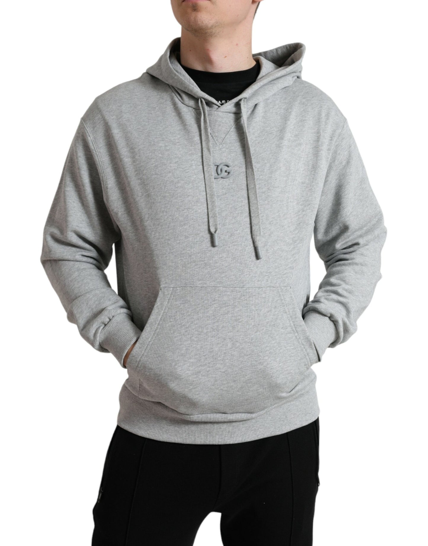 Dolce & Gabbana Graues Baumwoll-Sweatshirt mit Logo und Kapuze