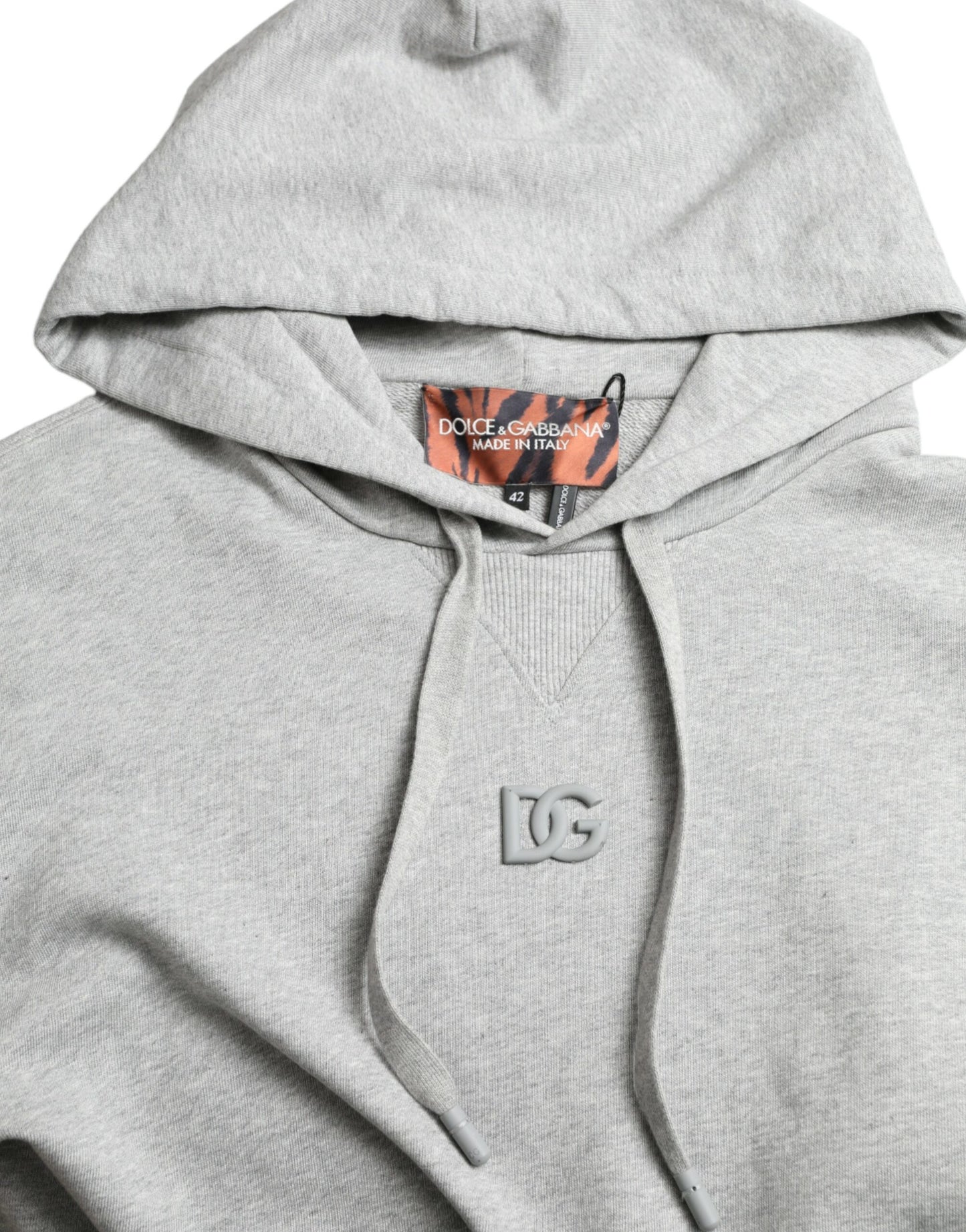 Dolce & Gabbana Graues Baumwoll-Sweatshirt mit Logo und Kapuze
