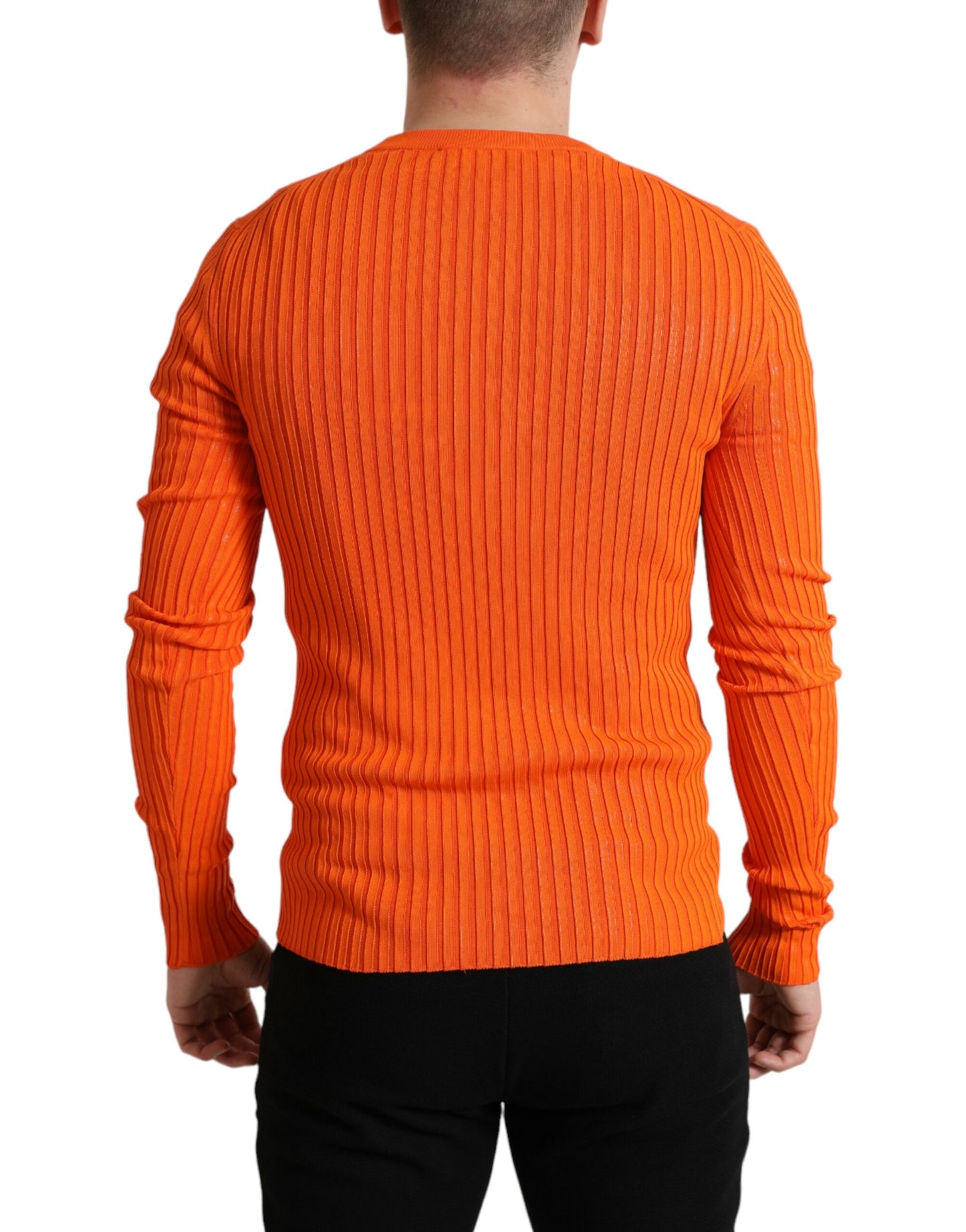 Dolce & Gabbana Orangefarbener Strickpullover mit Rundhalsausschnitt für Herren