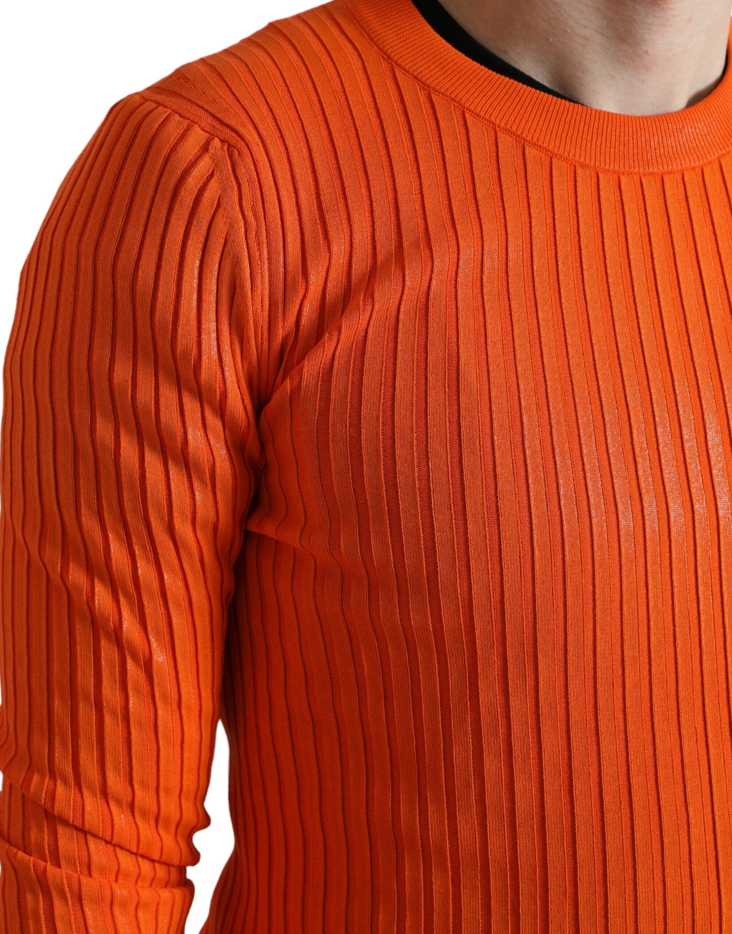 Dolce & Gabbana Orangefarbener Strickpullover mit Rundhalsausschnitt für Herren