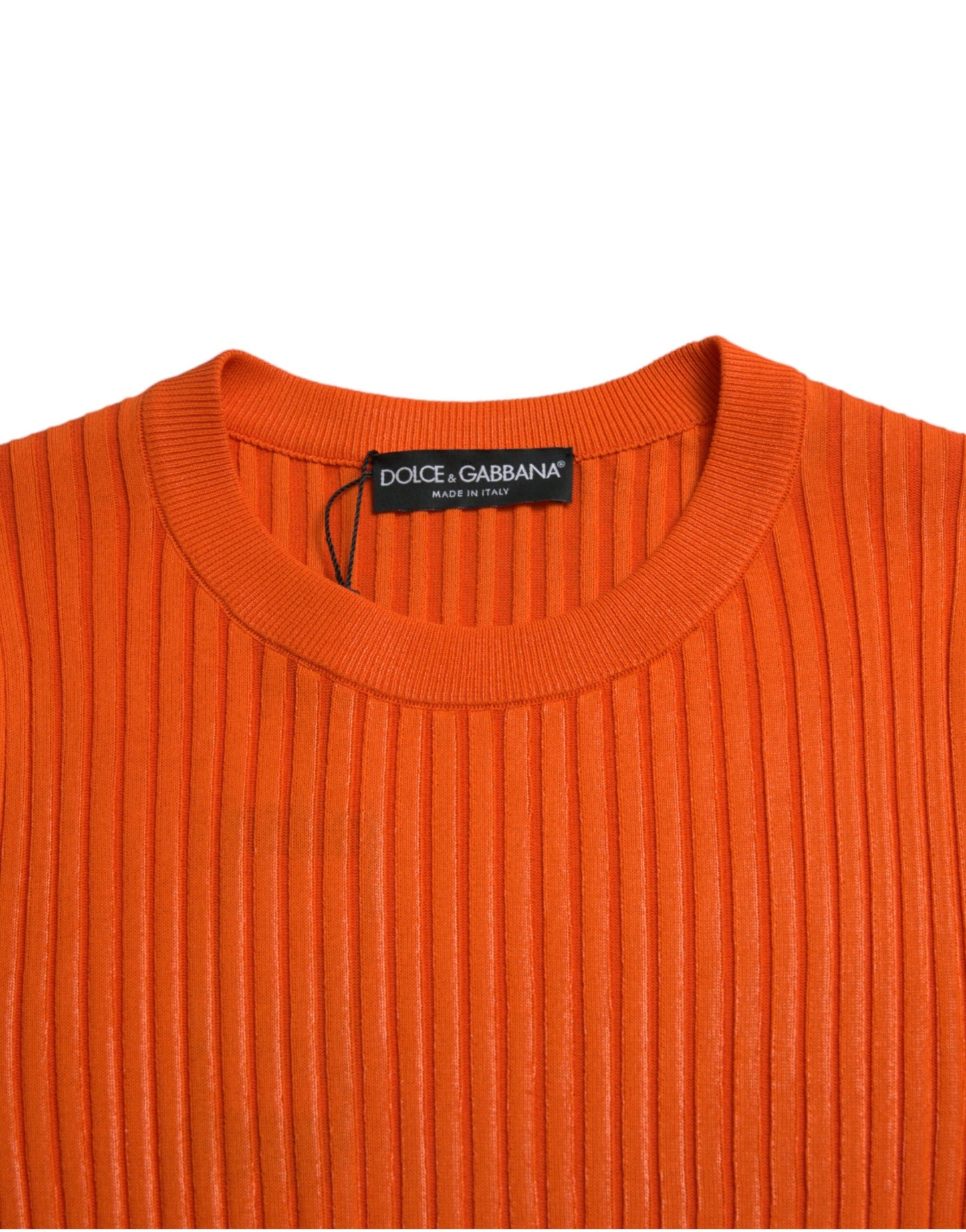 Dolce & Gabbana Orangefarbener Strickpullover mit Rundhalsausschnitt für Herren