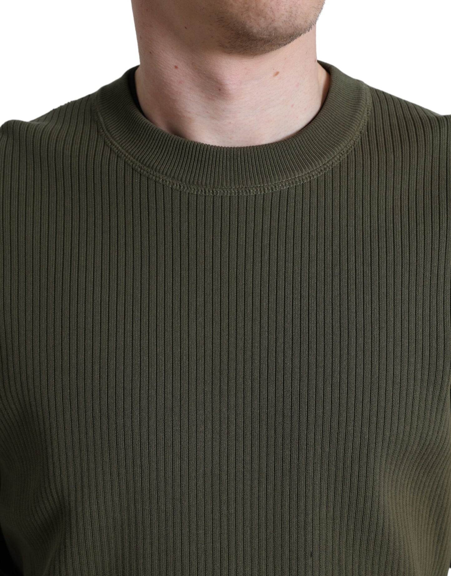 Dolce & Gabbana Grüner Baumwollpullover mit Rundhalsausschnitt für Herren