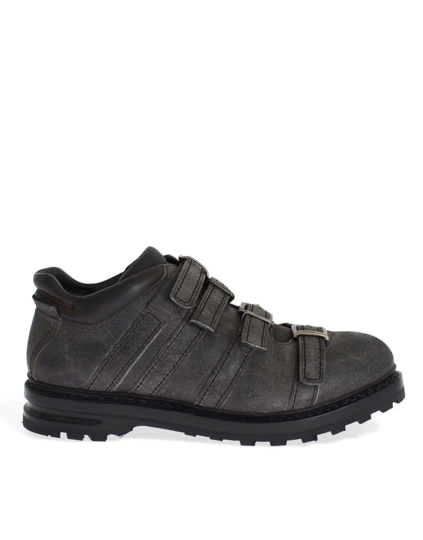 Dolce & Gabbana Graue Lederstiefel mit Knöchelriemen