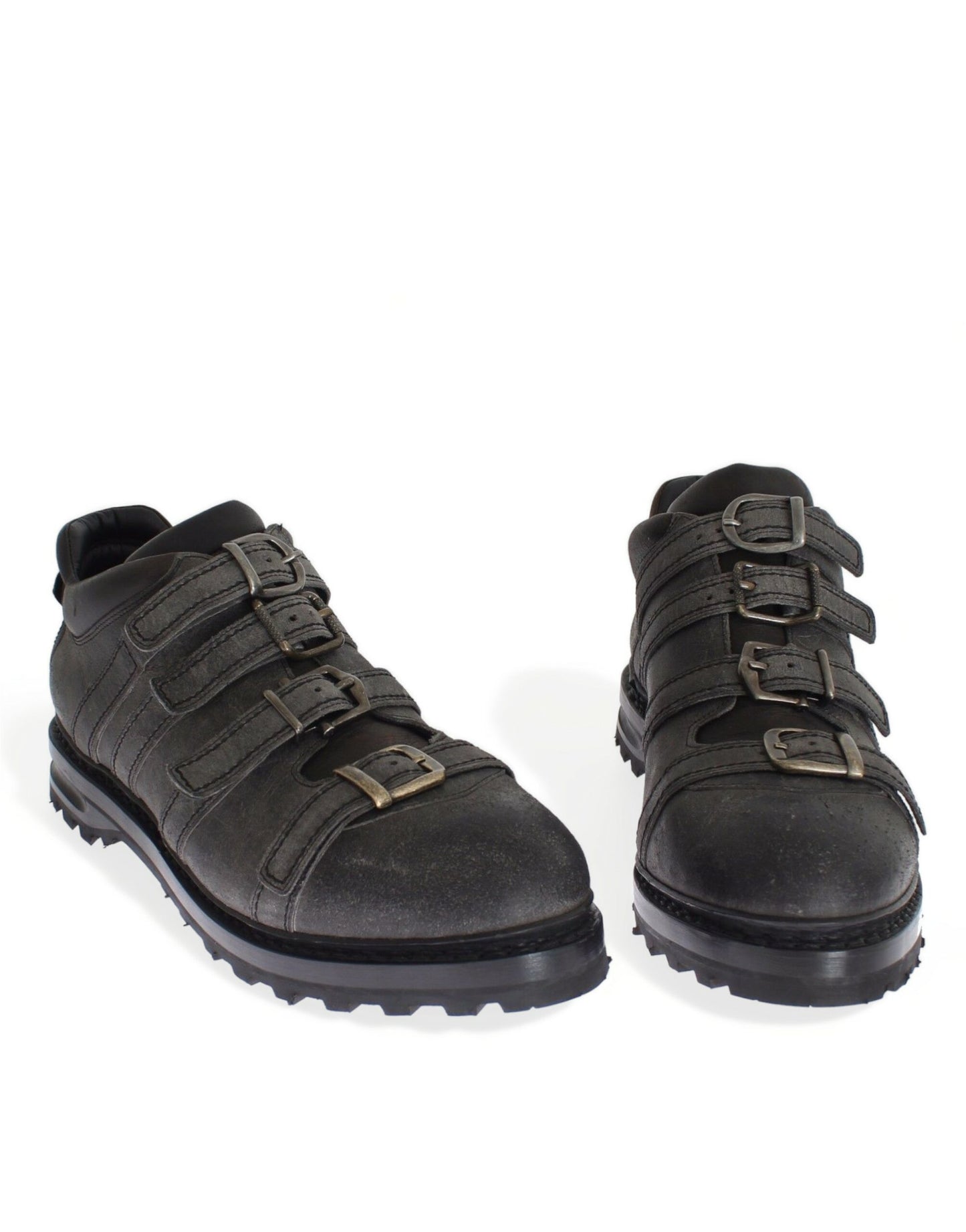 Dolce & Gabbana Graue Lederstiefel mit Knöchelriemen