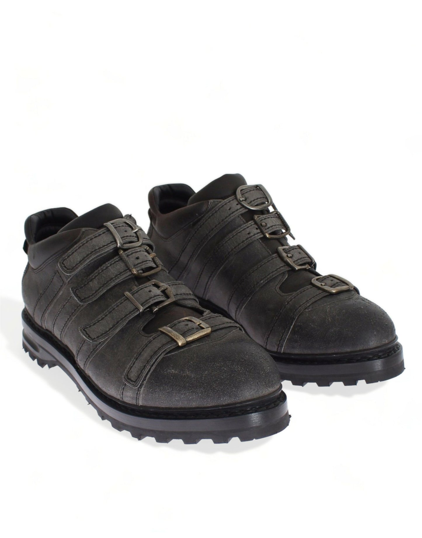 Dolce & Gabbana Graue Lederstiefel mit Knöchelriemen