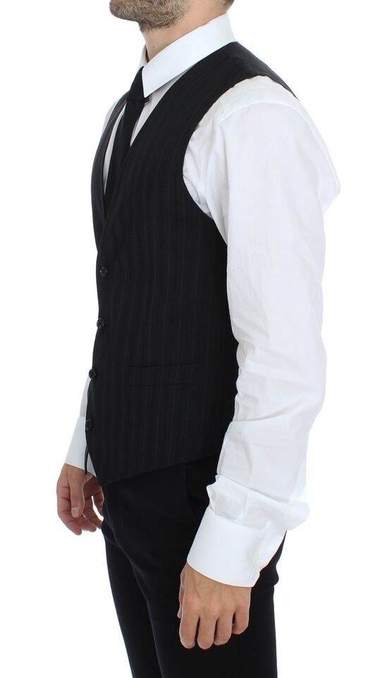 Dolce & Gabbana – Schwarze, gestreifte Stretch-Weste