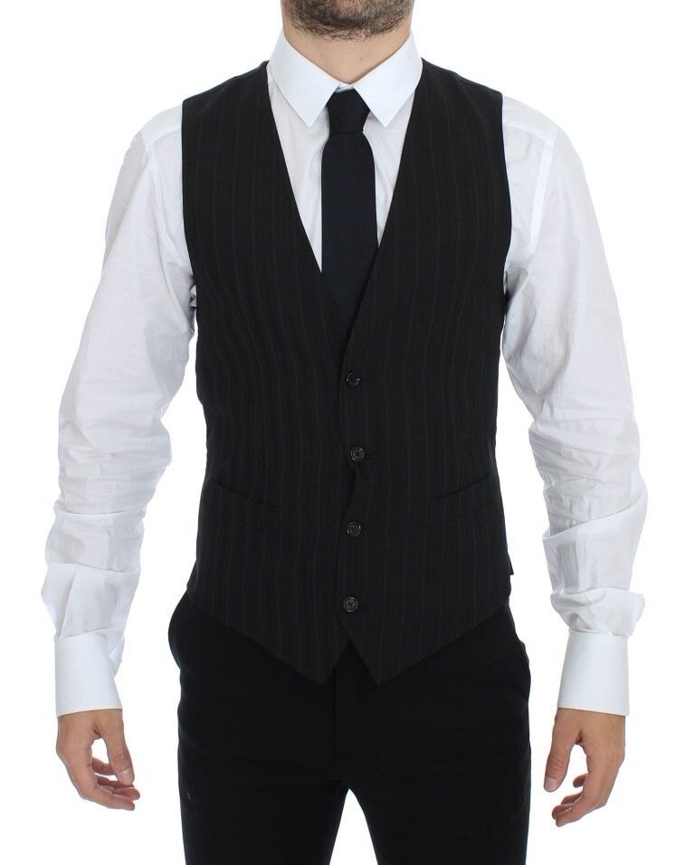 Dolce & Gabbana – Schwarze, gestreifte Stretch-Weste