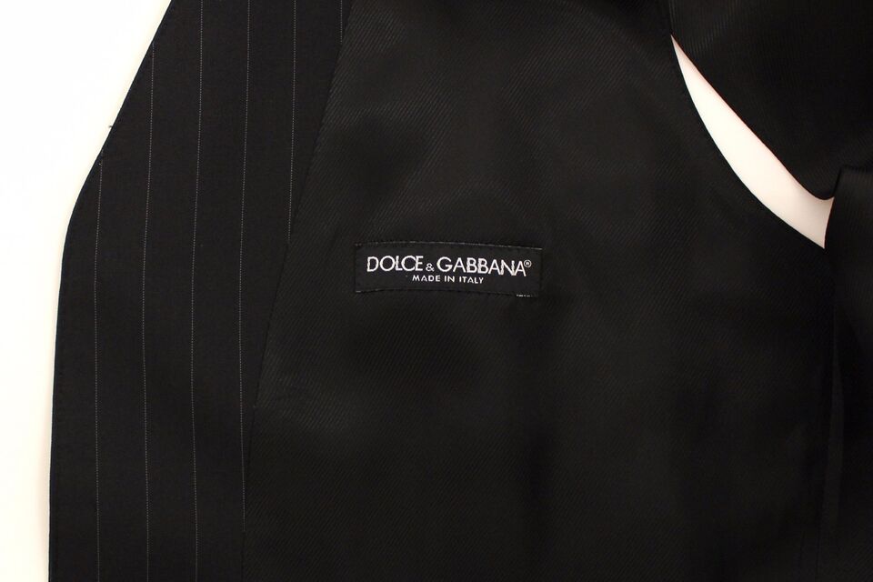 Dolce & Gabbana – Schwarze Weste aus gestreifter Wolle und Seide