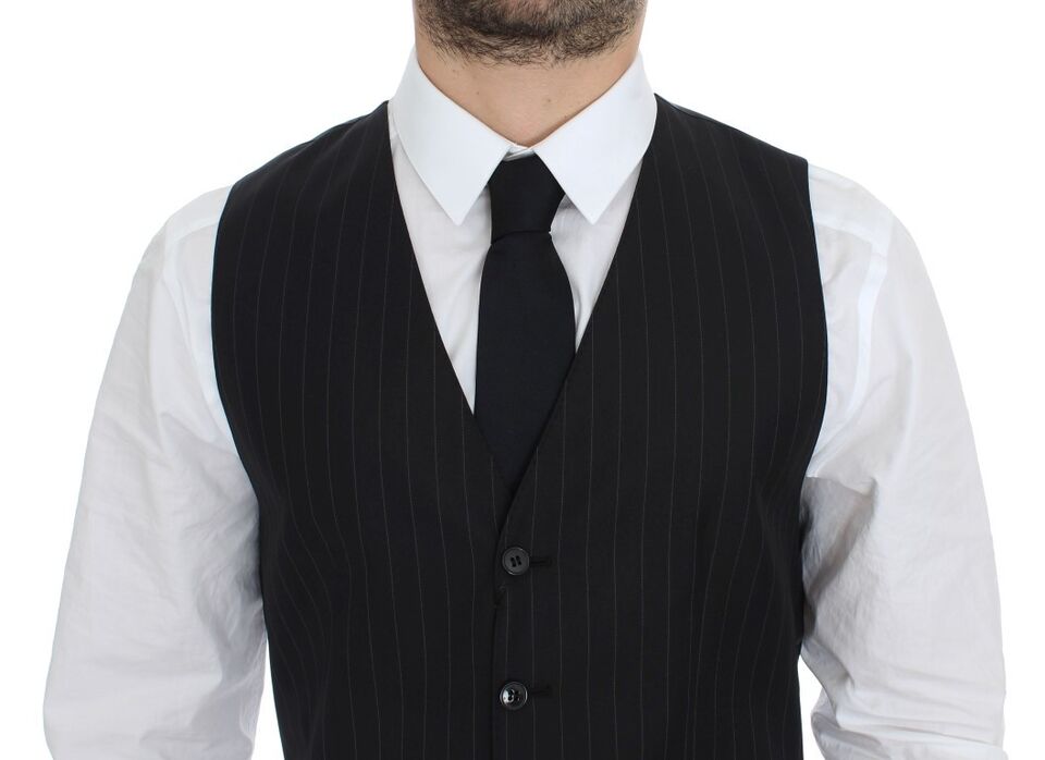 Dolce & Gabbana – Schwarze Weste aus gestreifter Wolle und Seide