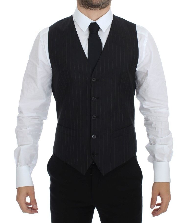 Dolce & Gabbana – Schwarze Weste aus gestreifter Wolle und Seide