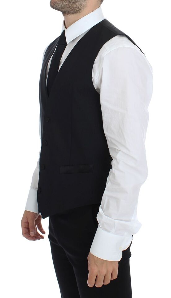 Dolce & Gabbana – Schwarzer Stretch-Westenblazer aus Wolle und Seide