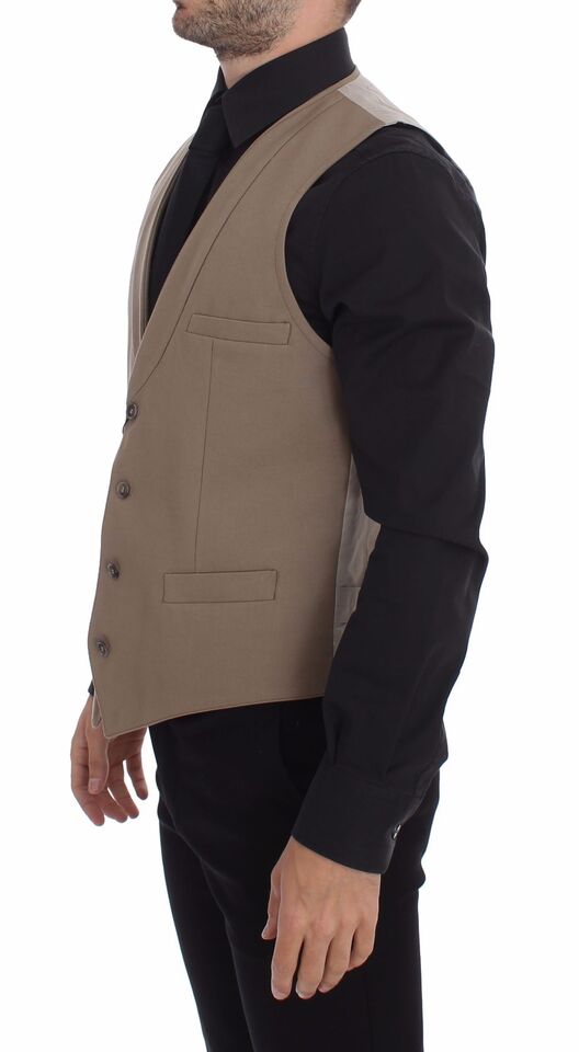 Dolce & Gabbana – Schmal geschnittene Weste aus Baumwolle in Beige mit Knopfleiste vorne