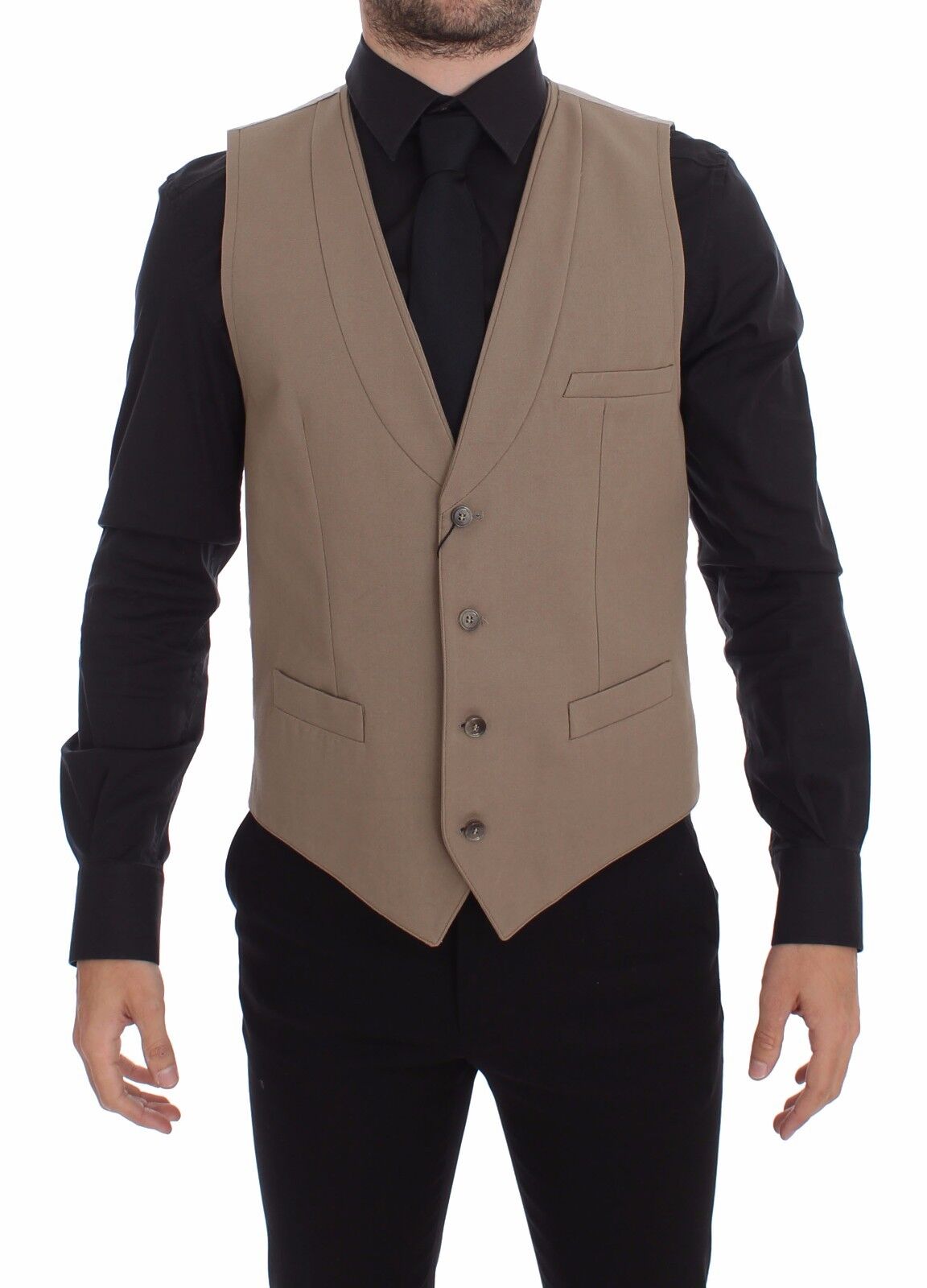 Dolce & Gabbana – Schmal geschnittene Weste aus Baumwolle in Beige mit Knopfleiste vorne