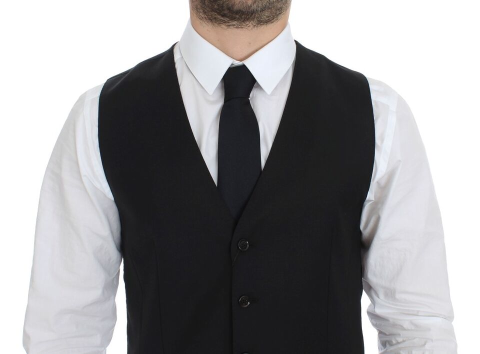 Dolce & Gabbana – Schwarzer Stretch-Westenblazer aus Wolle und Seide