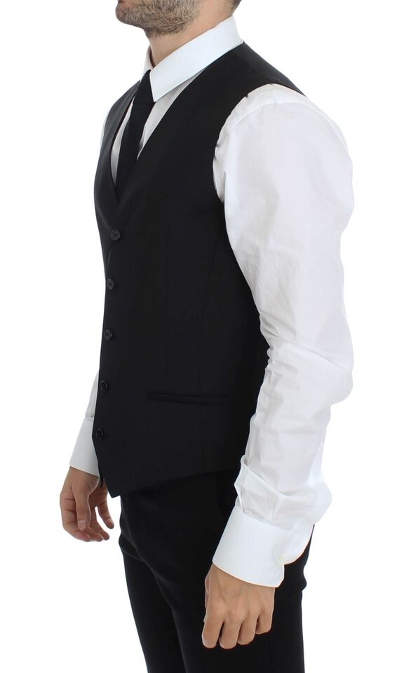 Dolce & Gabbana – Schwarzer Stretch-Westenblazer aus Wolle und Seide