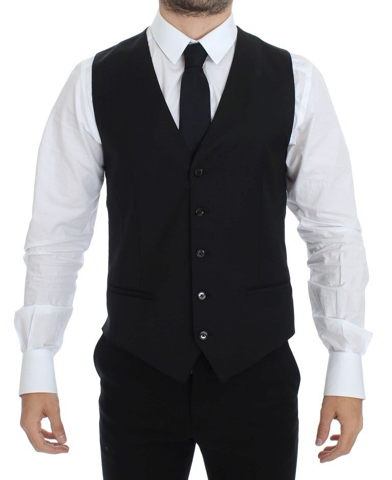 Dolce & Gabbana – Schwarzer Stretch-Westenblazer aus Wolle und Seide