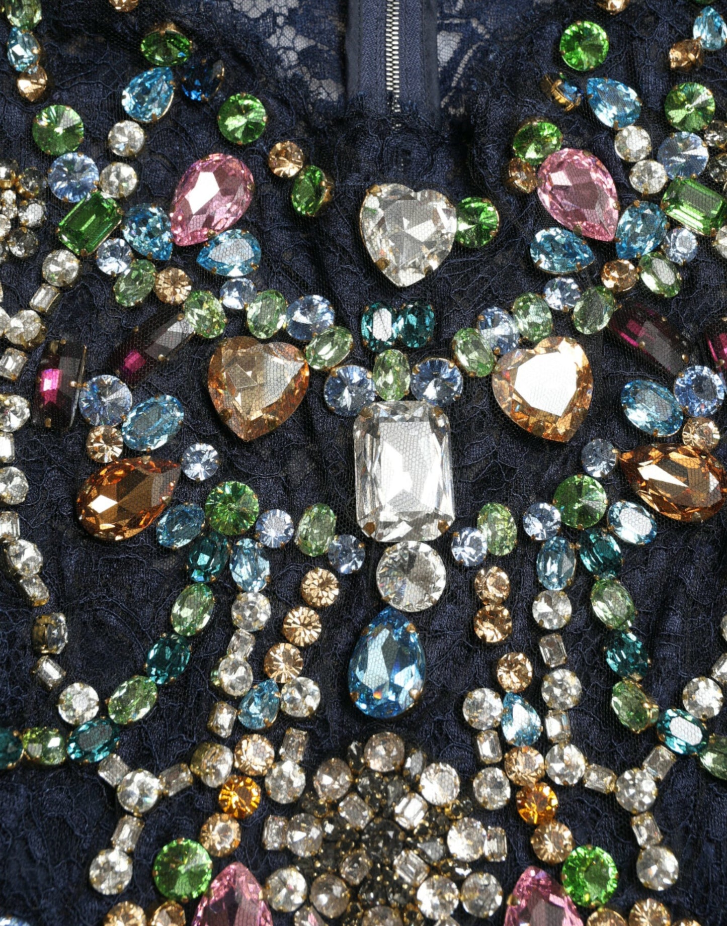Dolce & Gabbana – Langes Kleid aus blauer, geblümter Spitze mit Kristallen