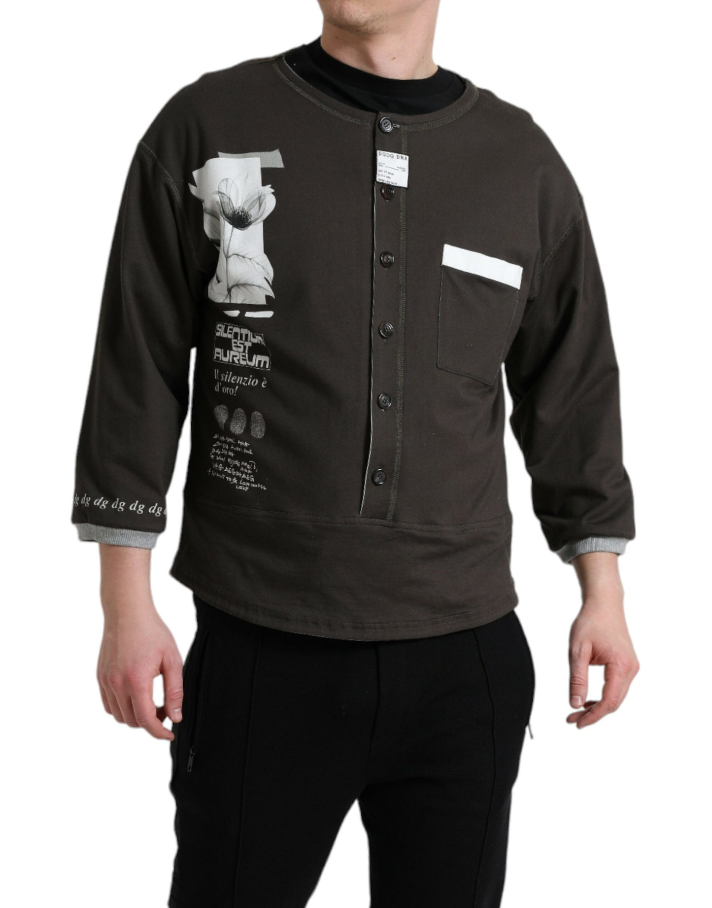 Dolce & Gabbana Dunkelgrauer Baumwollpullover mit Knopfleiste