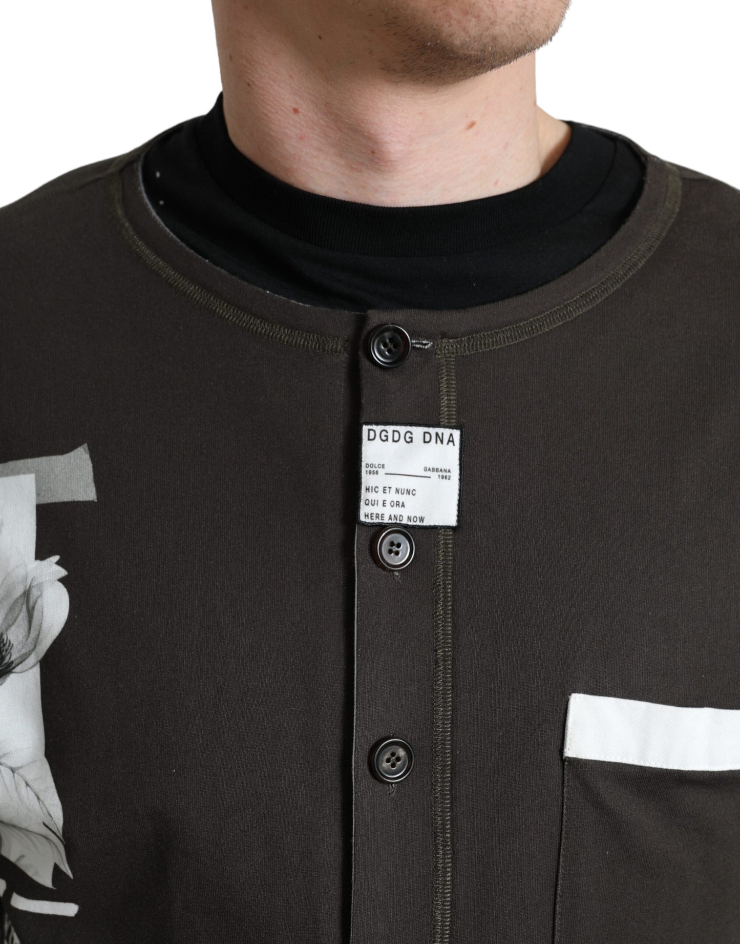 Dolce & Gabbana Dunkelgrauer Baumwollpullover mit Knopfleiste