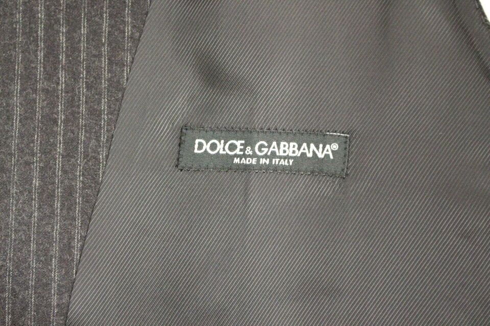 Dolce & Gabbana Grau gestreifte einreihige Strickjacke aus Wolle