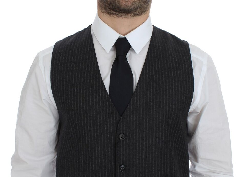 Dolce & Gabbana Grau gestreifte einreihige Strickjacke aus Wolle
