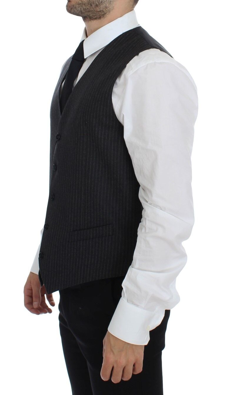 Dolce & Gabbana Grau gestreifte einreihige Strickjacke aus Wolle