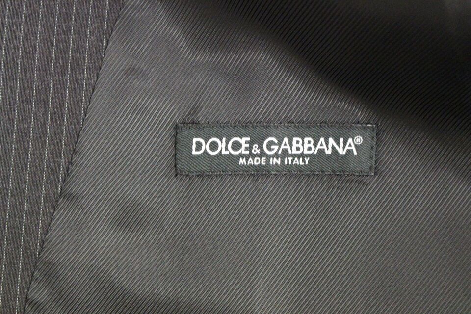Dolce & Gabbana Grau gestreifte einreihige Strickjacke aus Wolle