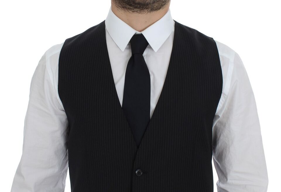 Dolce & Gabbana – Schwarz gestreifte einreihige Strickjacke aus Wolle