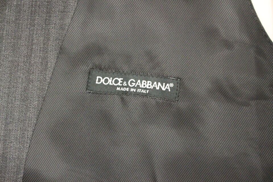 Dolce & Gabbana Grau gestreifte einreihige Strickjacke aus Wolle