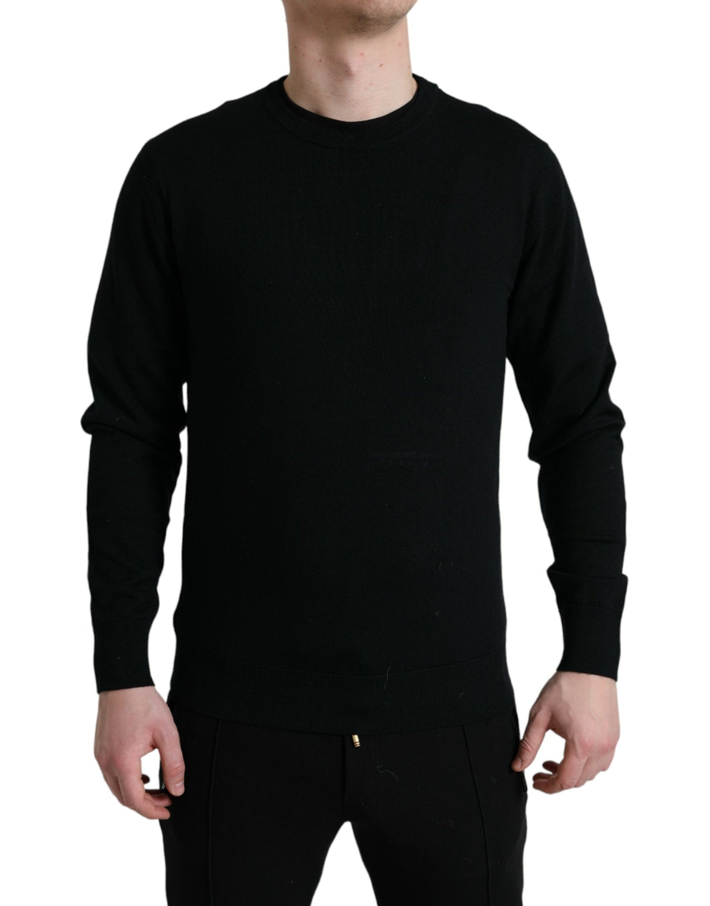 Dolce & Gabbana Schwarzer Pullover aus Wolle mit Rundhalsausschnitt