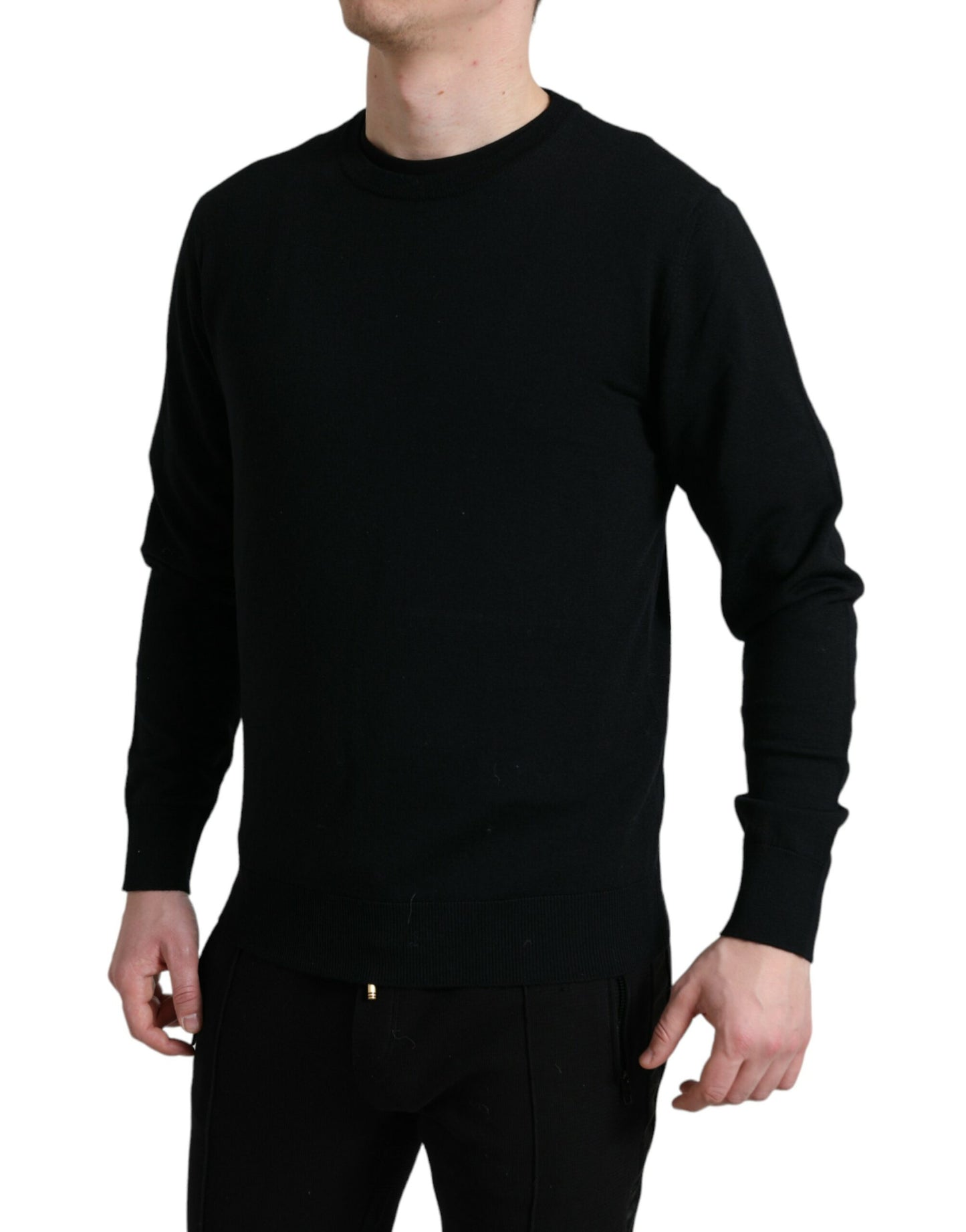 Dolce & Gabbana Schwarzer Pullover aus Wolle mit Rundhalsausschnitt