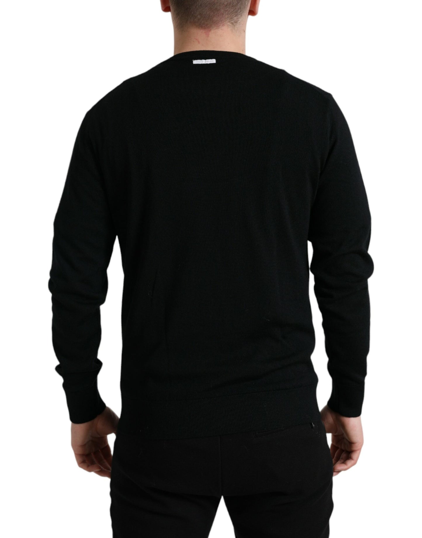Dolce & Gabbana Schwarzer Pullover aus Wolle mit Rundhalsausschnitt