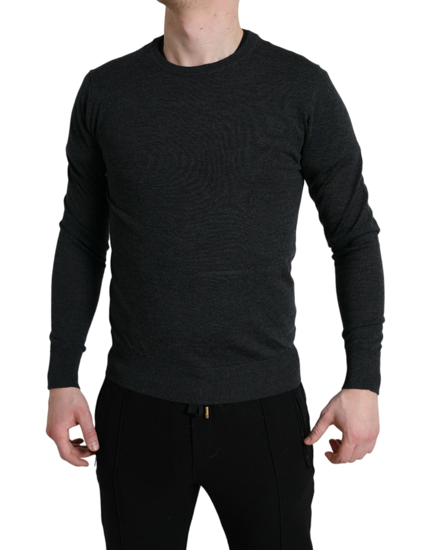 Dolce & Gabbana Grauer Pullover aus Wolle mit Rundhalsausschnitt