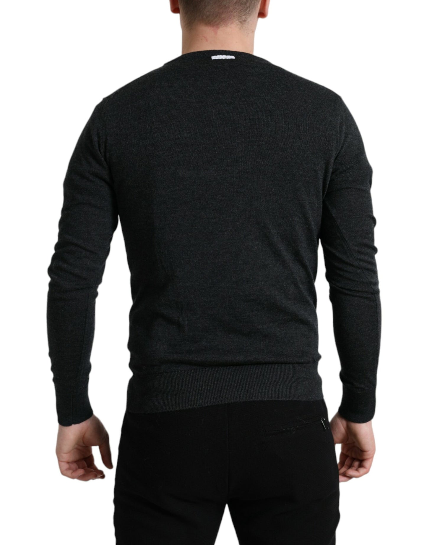 Dolce & Gabbana Grauer Pullover aus Wolle mit Rundhalsausschnitt