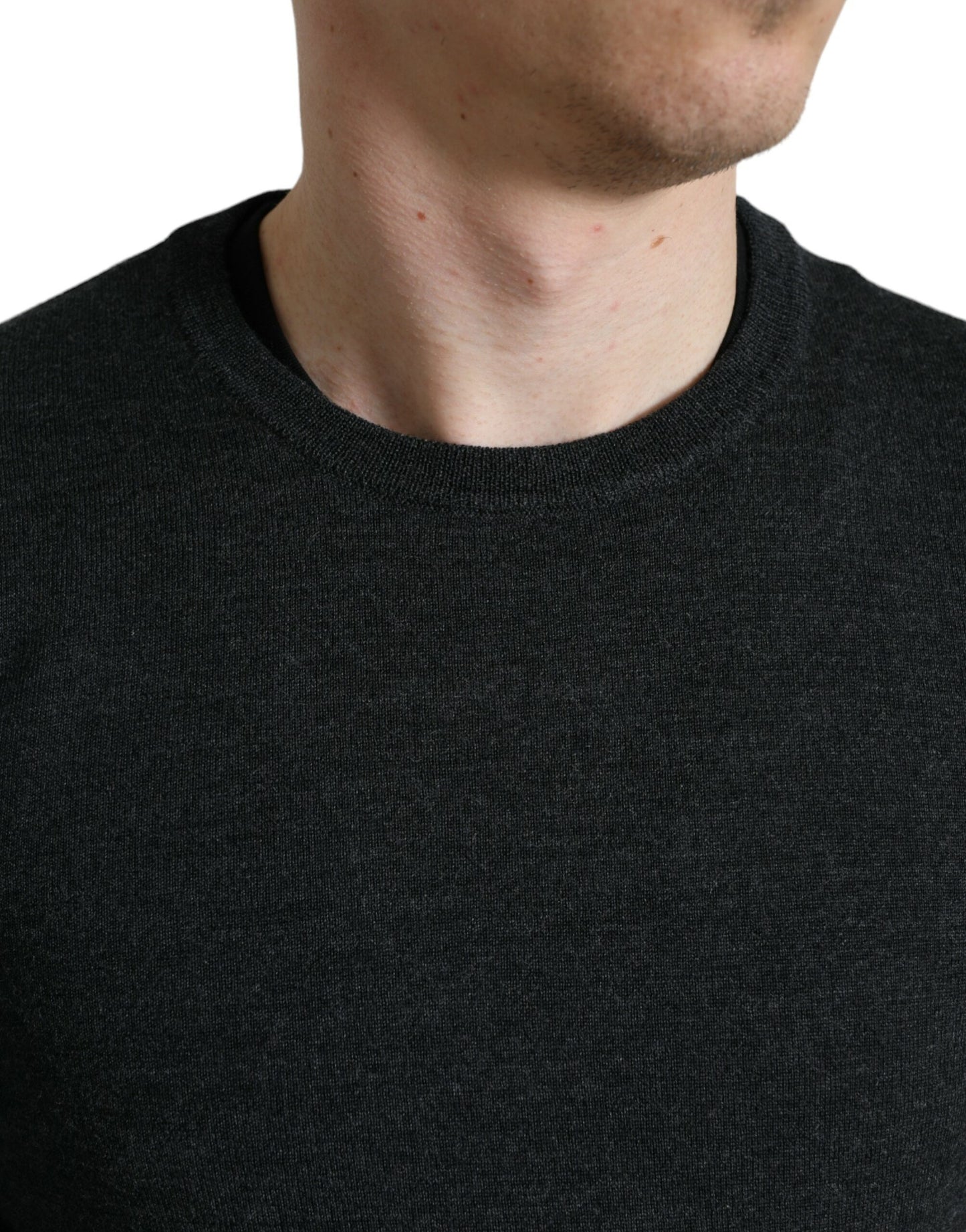 Dolce & Gabbana Grauer Pullover aus Wolle mit Rundhalsausschnitt