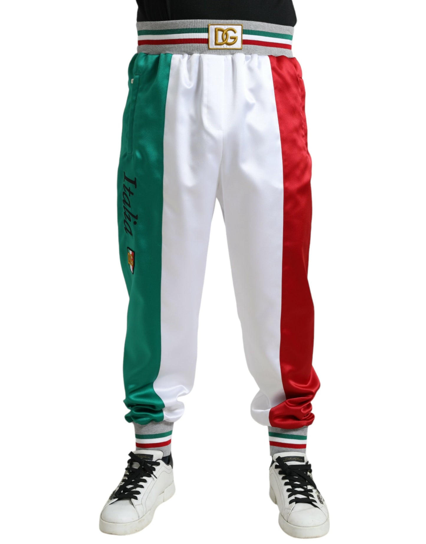 Dolce & Gabbana – Schmale Jogginghose mit mehrfarbigem italienischen Patch