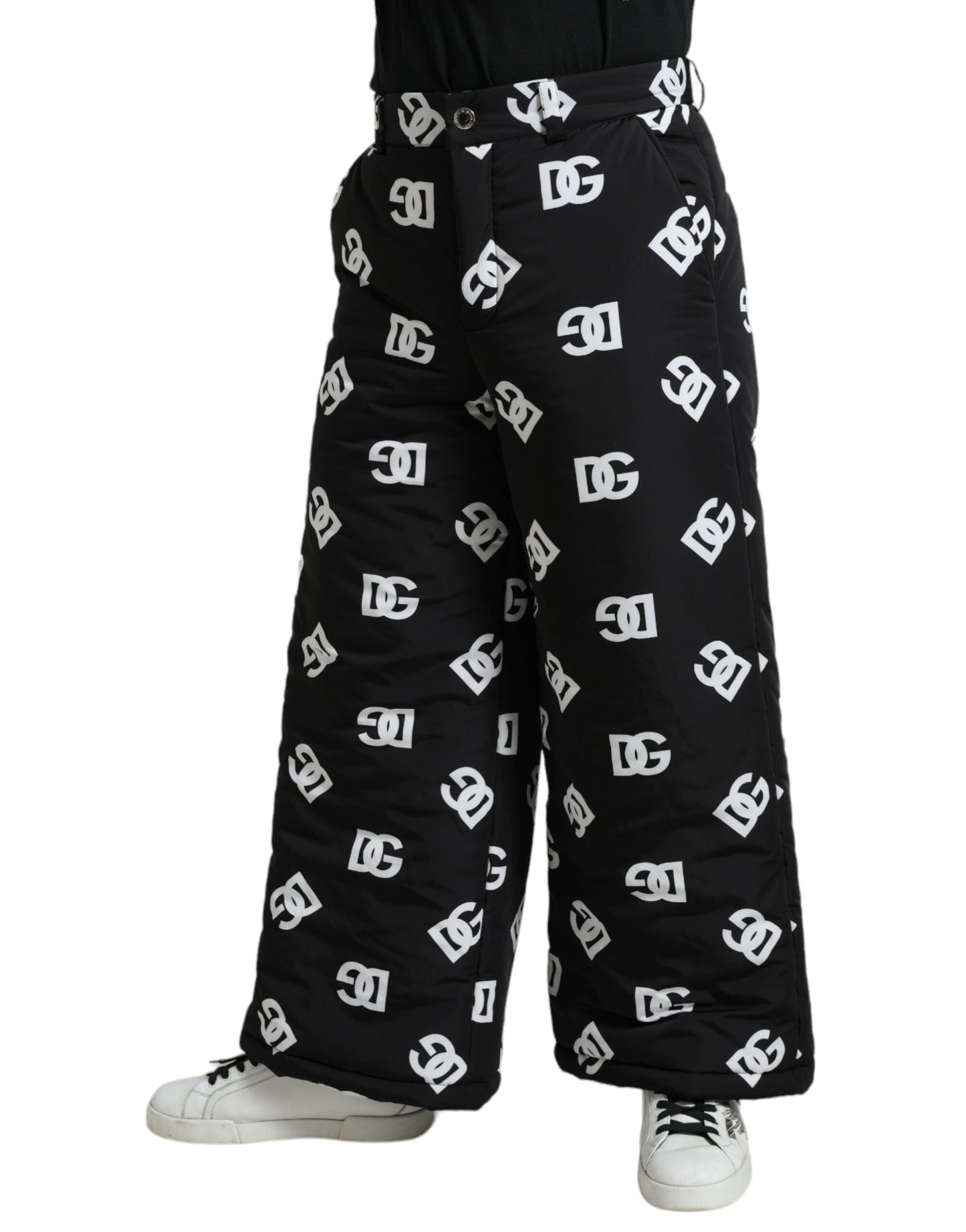 Dolce & Gabbana – Schwarze Hose mit weitem Bein und Logo-DG-Print