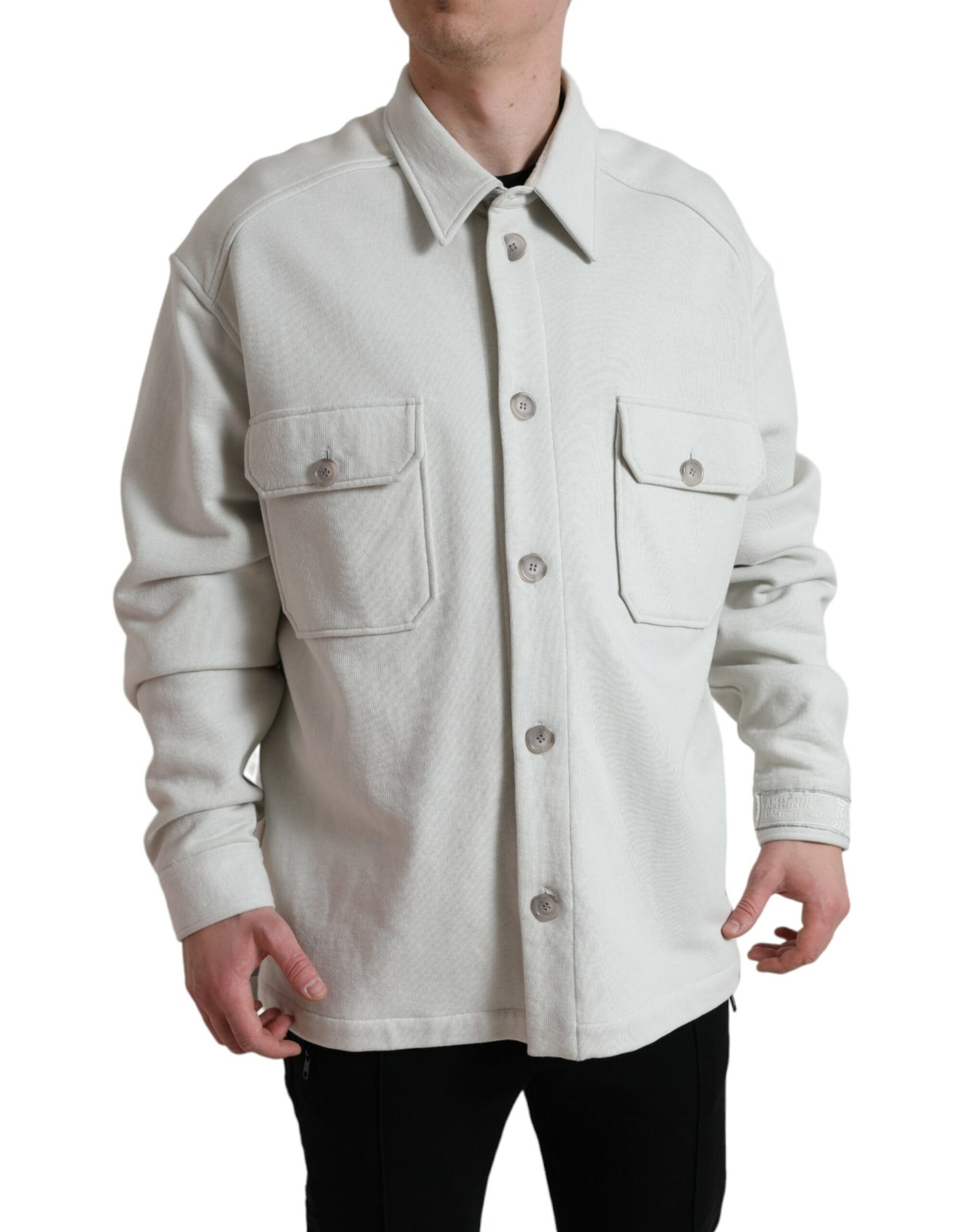 Dolce & Gabbana Gray Cotton Button Down Collared Coat Jacket