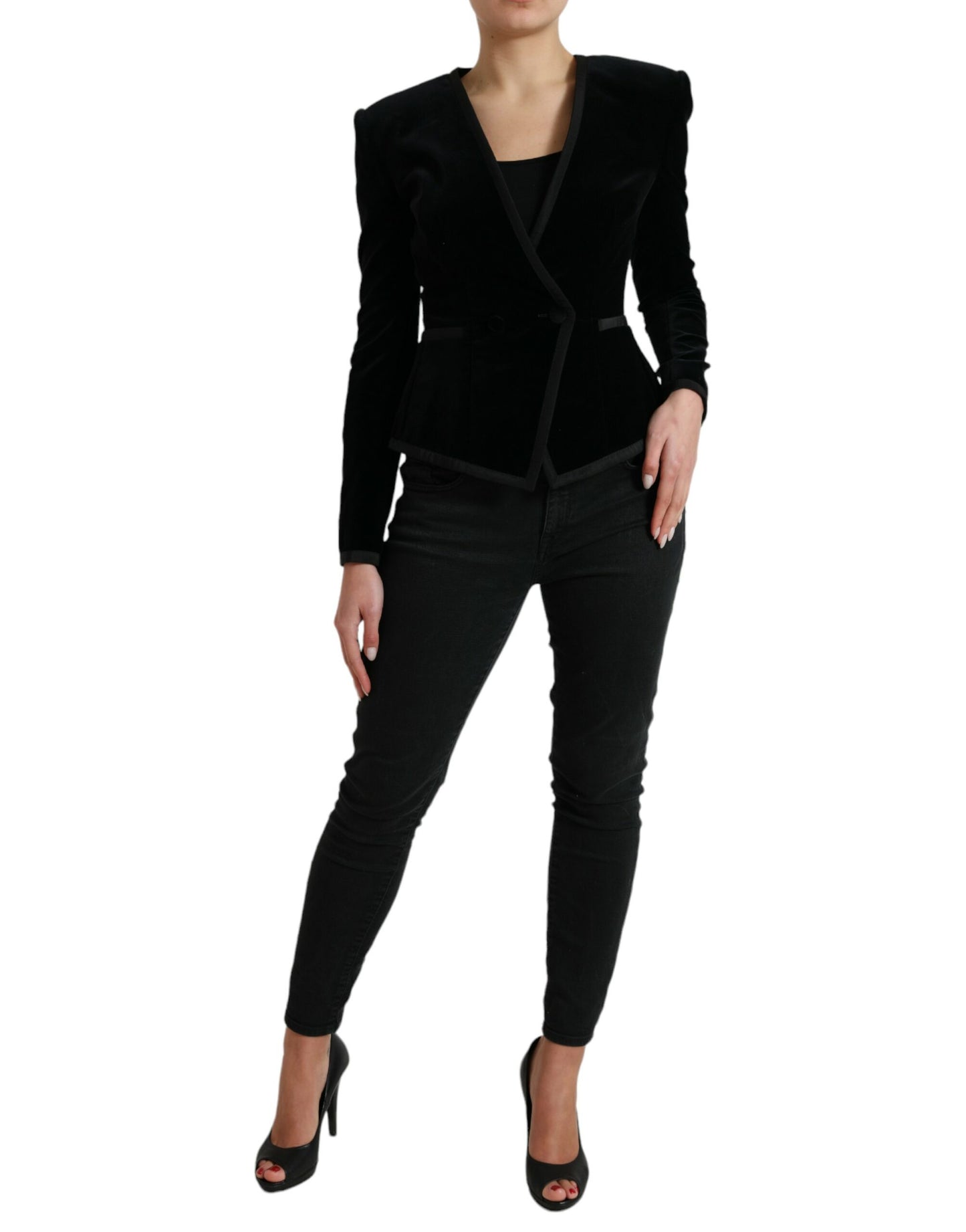 Dolce & Gabbana – Zweireihige Jacke aus schwarzem Samt und Baumwolle