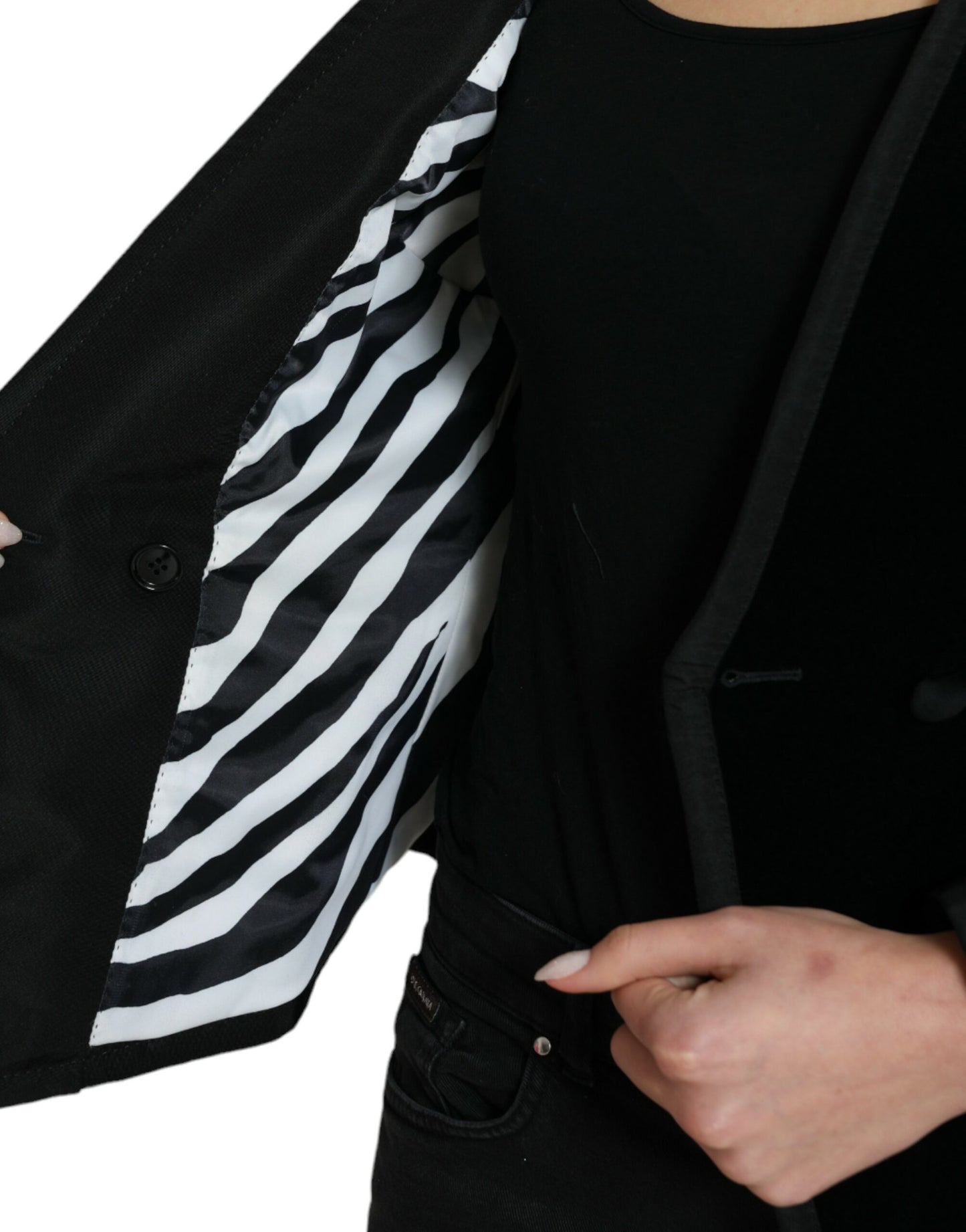 Dolce & Gabbana – Zweireihige Jacke aus schwarzem Samt und Baumwolle