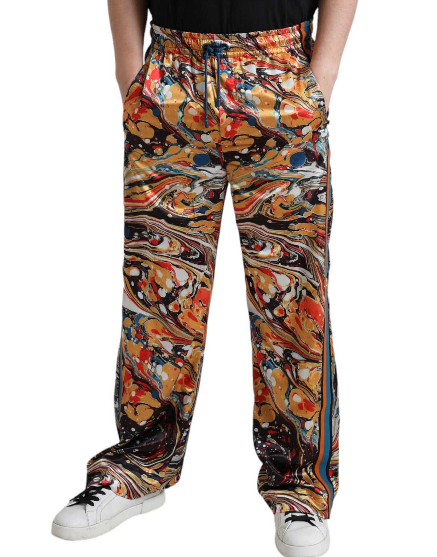 Dolce & Gabbana Satinhose mit mehrfarbigem Marmor-Print