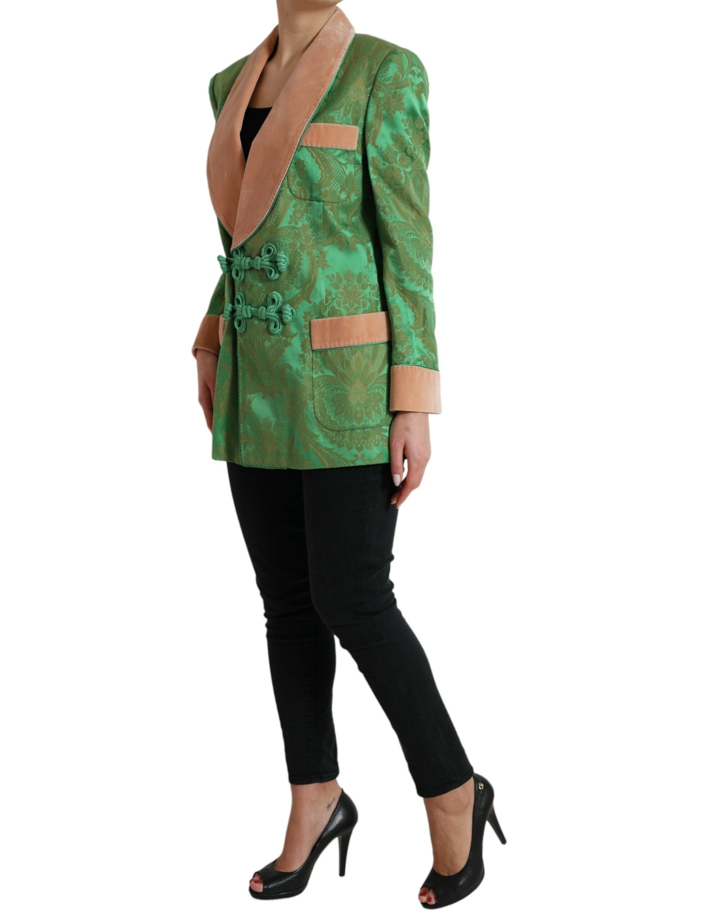 Dolce & Gabbana – Zweireihige Manteljacke mit grünem Blumenmuster