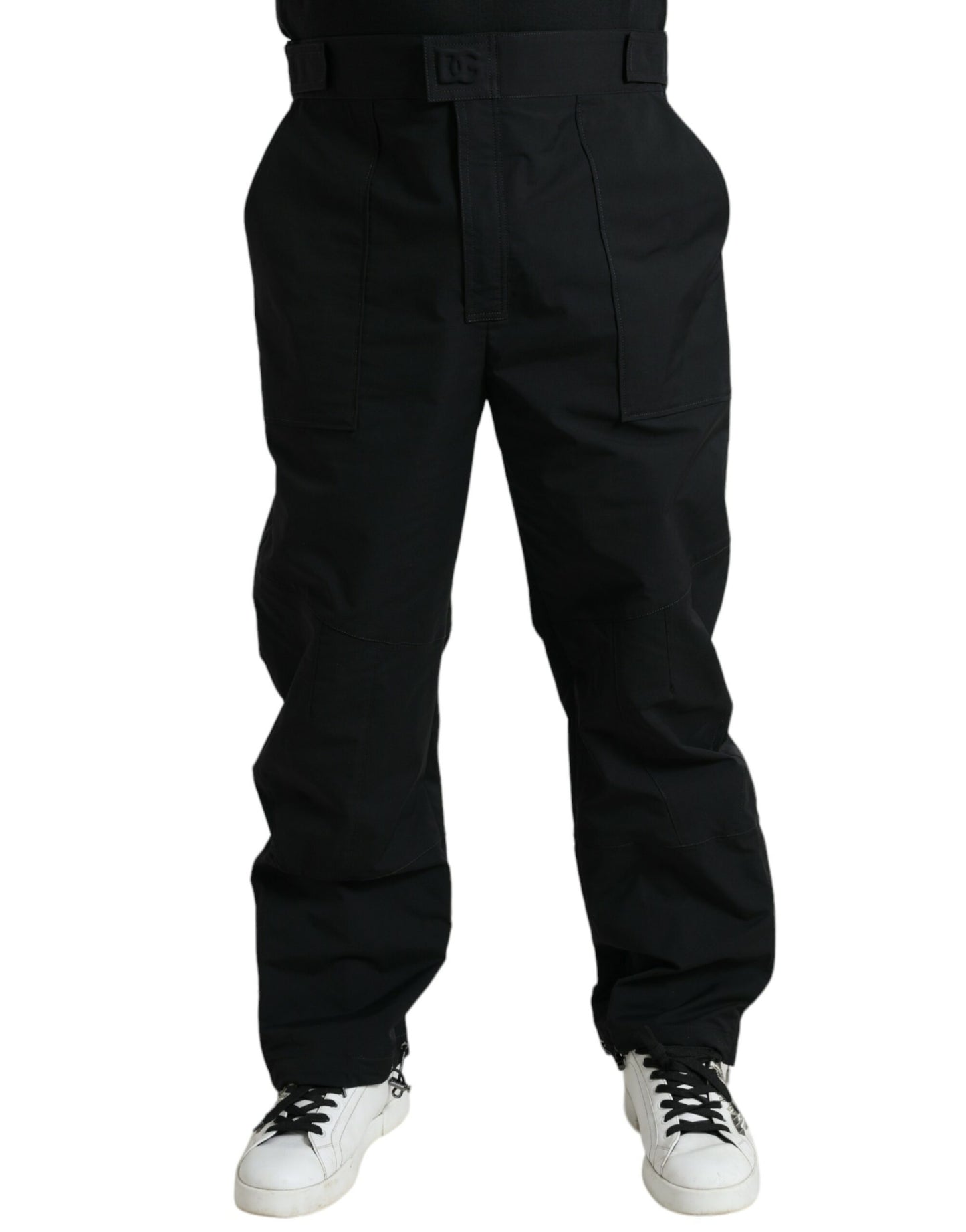 Dolce & Gabbana Schwarze, gerade geschnittene Hose aus Polyester mit Logo