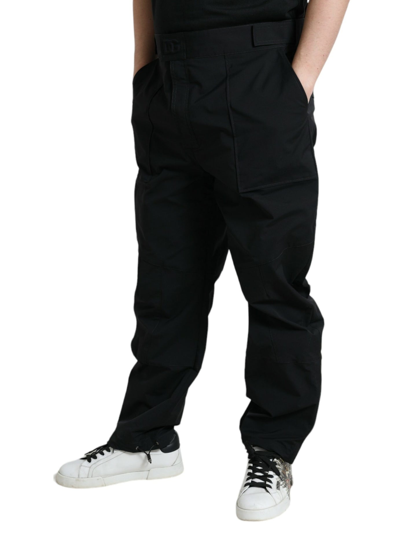 Dolce & Gabbana Schwarze, gerade geschnittene Hose aus Polyester mit Logo